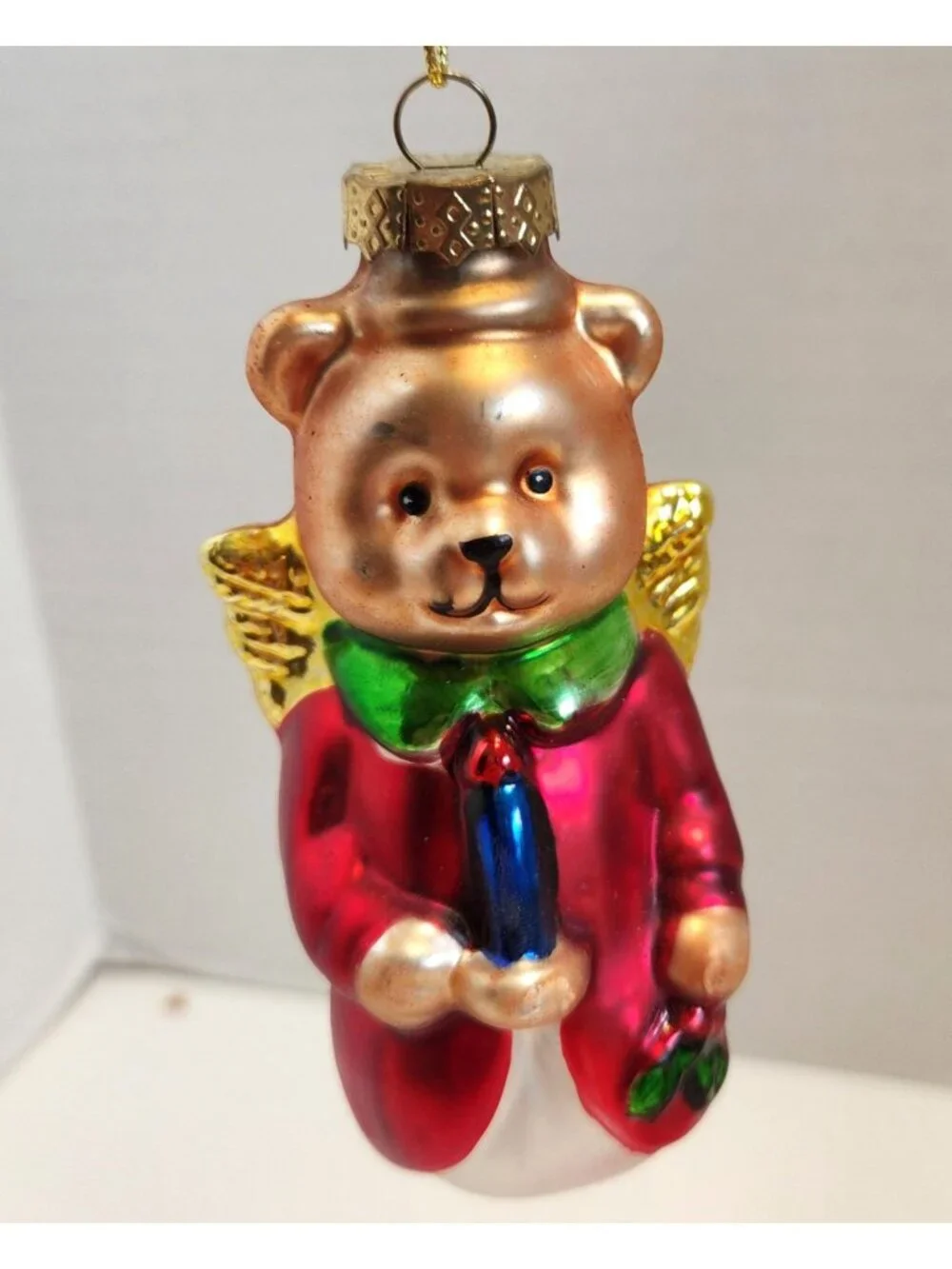 Blown Glass Angel Bear with Wings Christmas Tree Ornament With Box